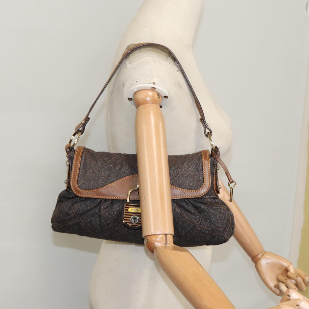 FENDI Zucca Canvas Shoulder Bag Denim Black 104385