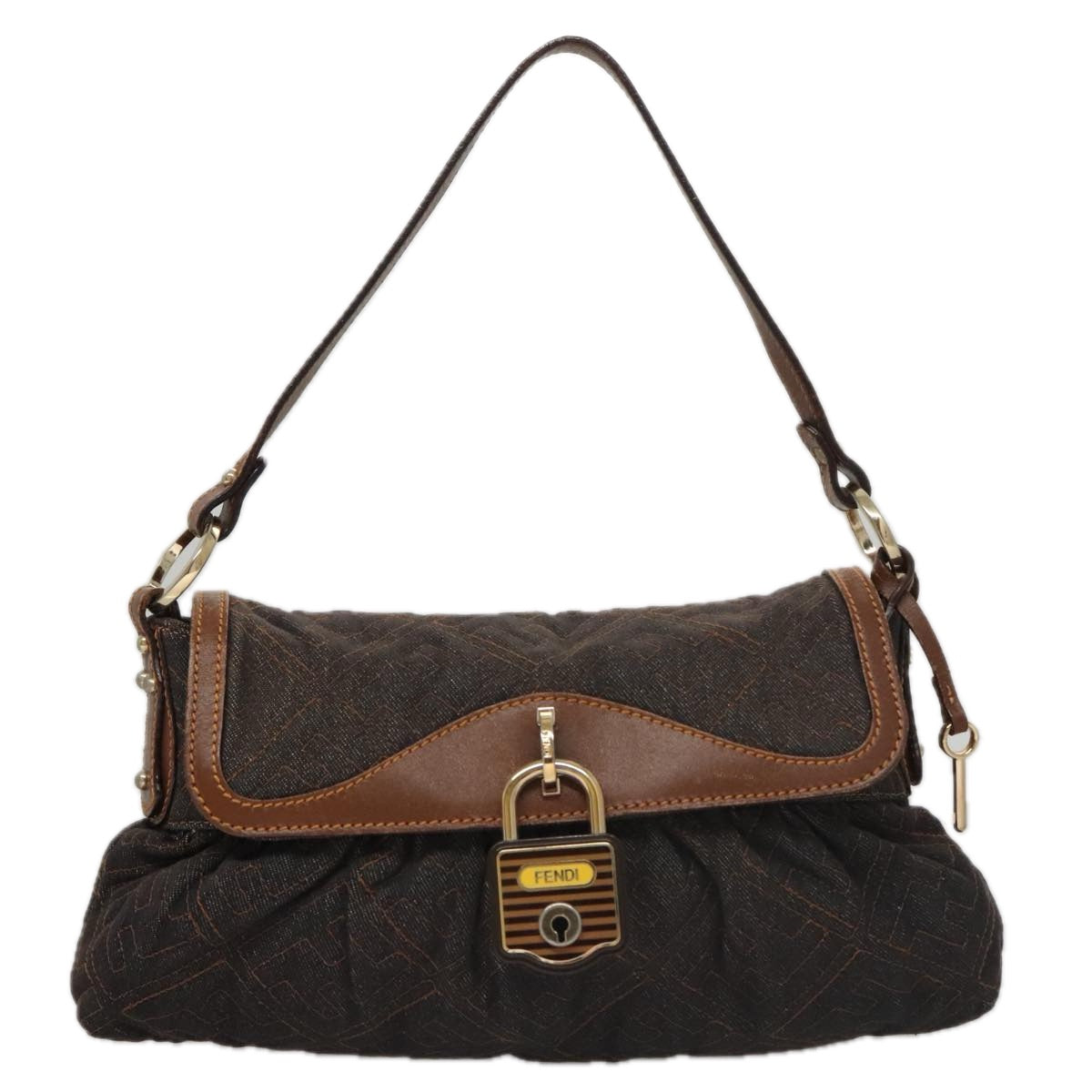 FENDI Zucca Canvas Shoulder Bag Denim Black 104385