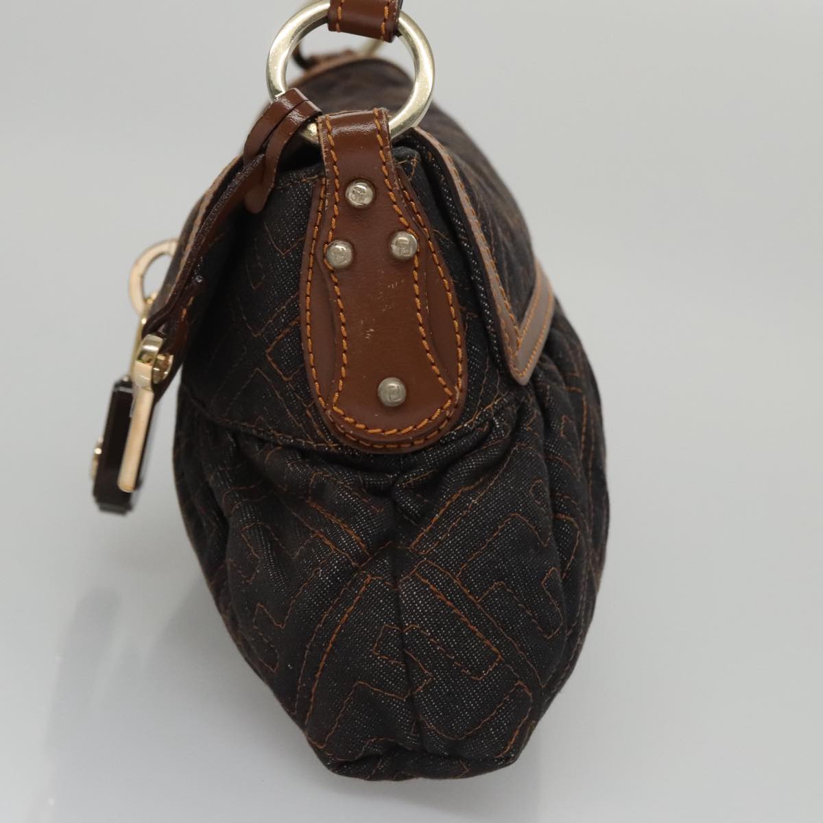 FENDI Zucca Canvas Shoulder Bag Denim Black 104385