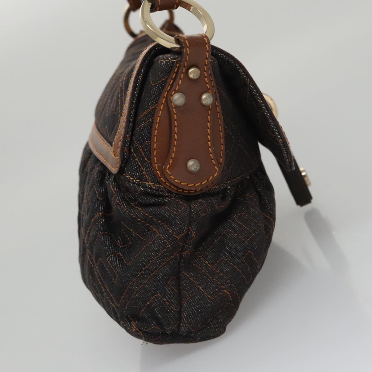 FENDI Zucca Canvas Shoulder Bag Denim Black 104385