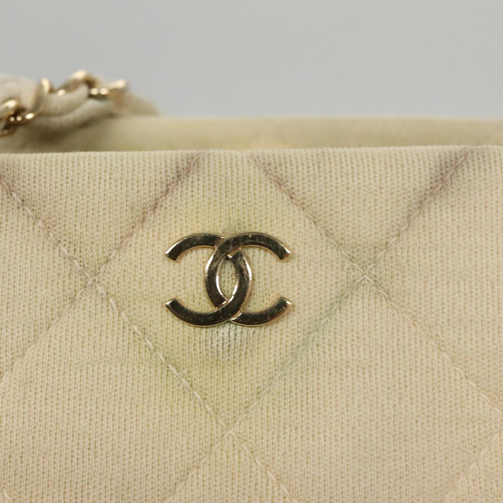 CHANEL Chain Shoulder Bag Cotton Ivory Gold CC 104415