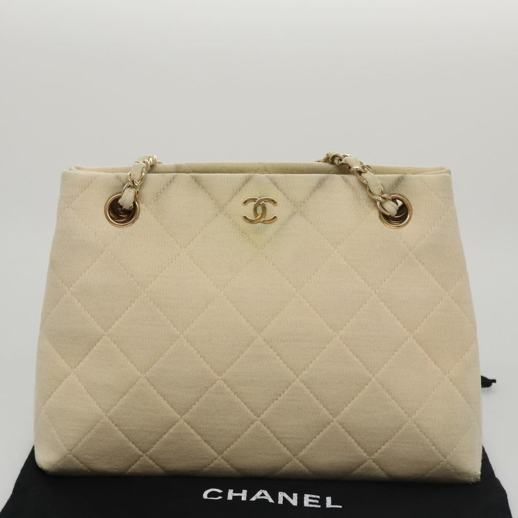 CHANEL Chain Shoulder Bag Cotton Ivory Gold CC 104415