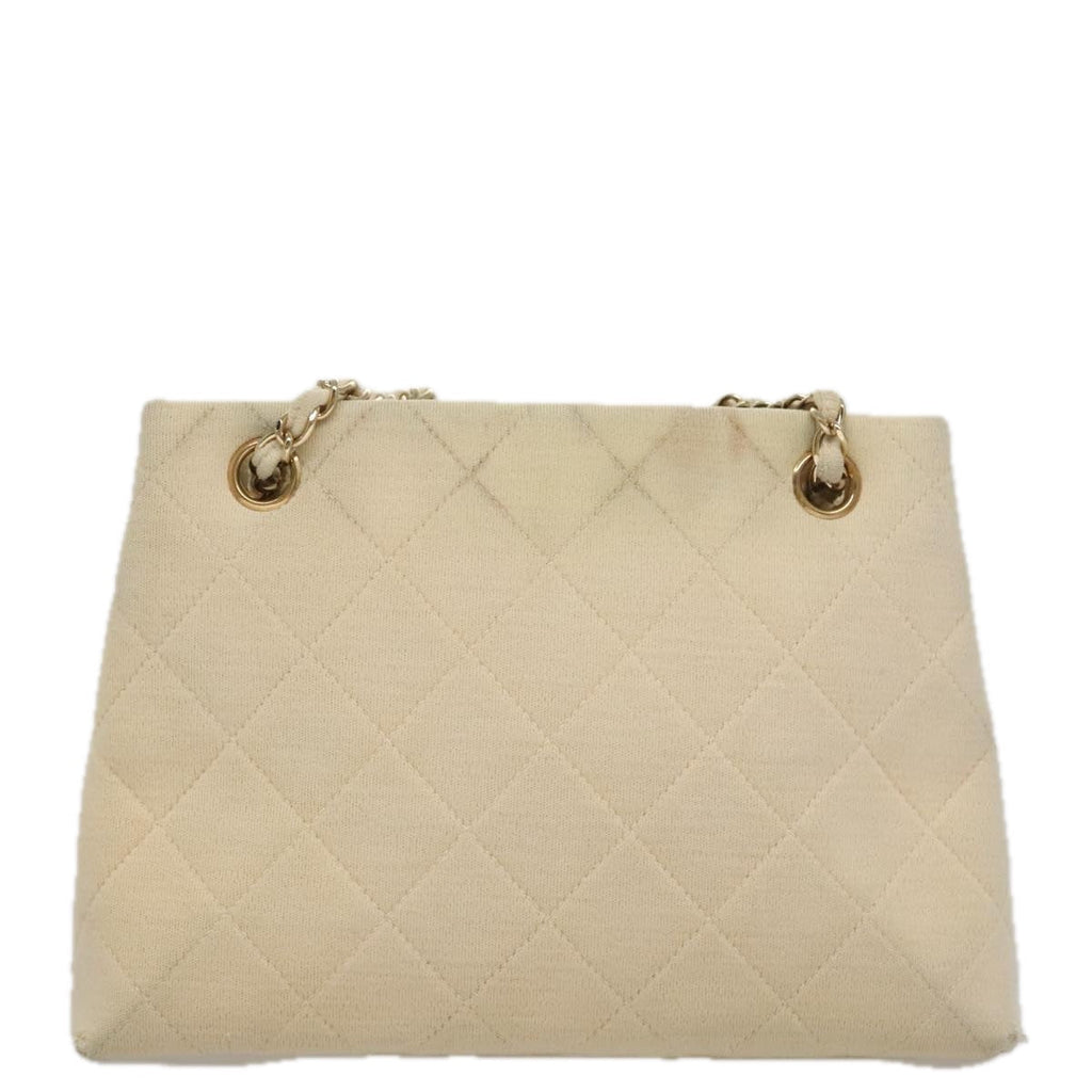 CHANEL Chain Shoulder Bag Cotton Ivory Gold CC 104415