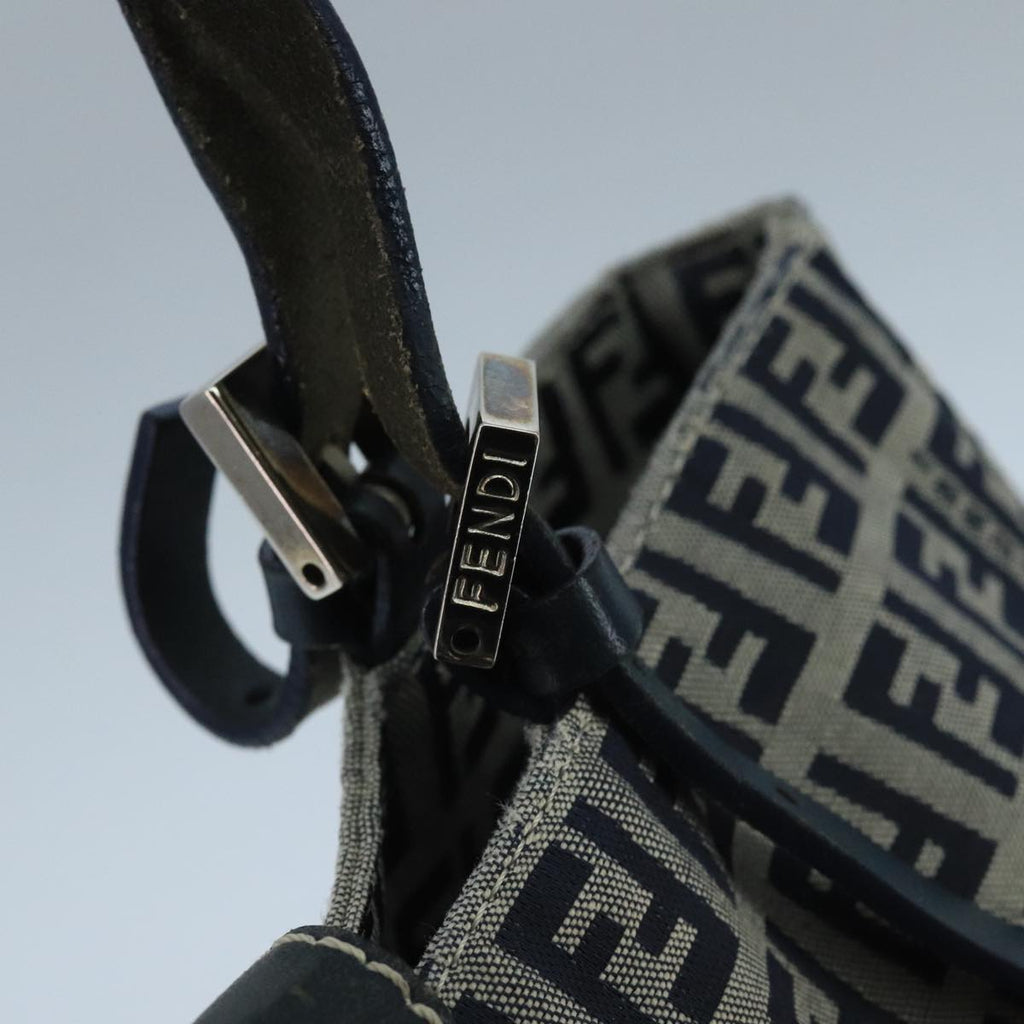 FENDI Zucchino Canvas Tote Bag Navy Silver 104436