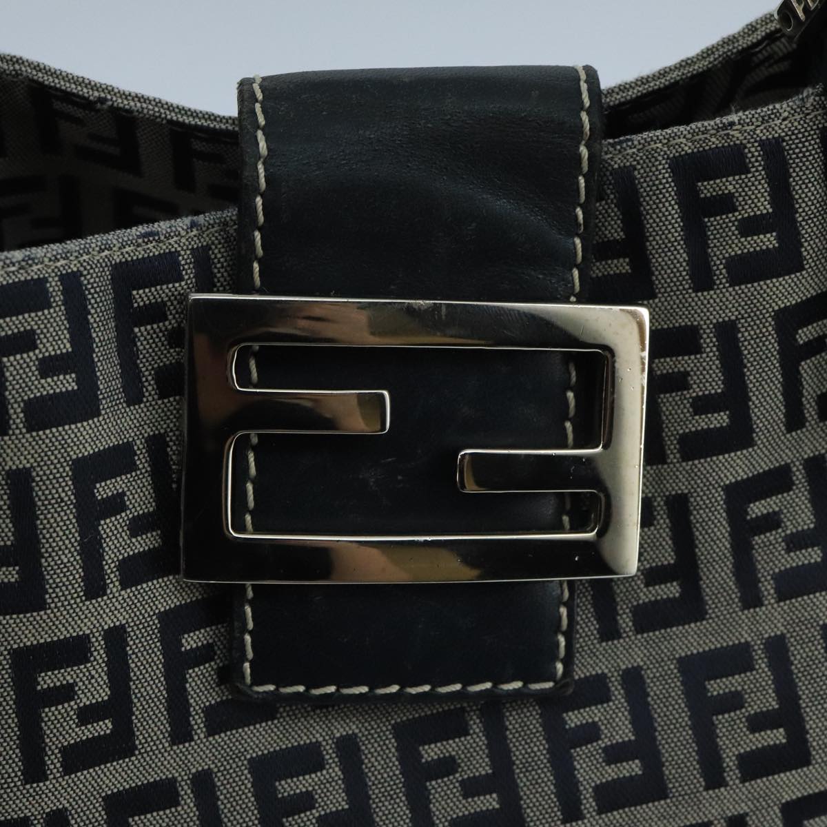 FENDI Zucchino Canvas Tote Bag Navy Silver 104436