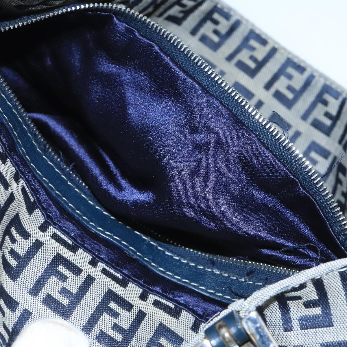 FENDI Zucchino Canvas Tote Bag Navy Silver 104436