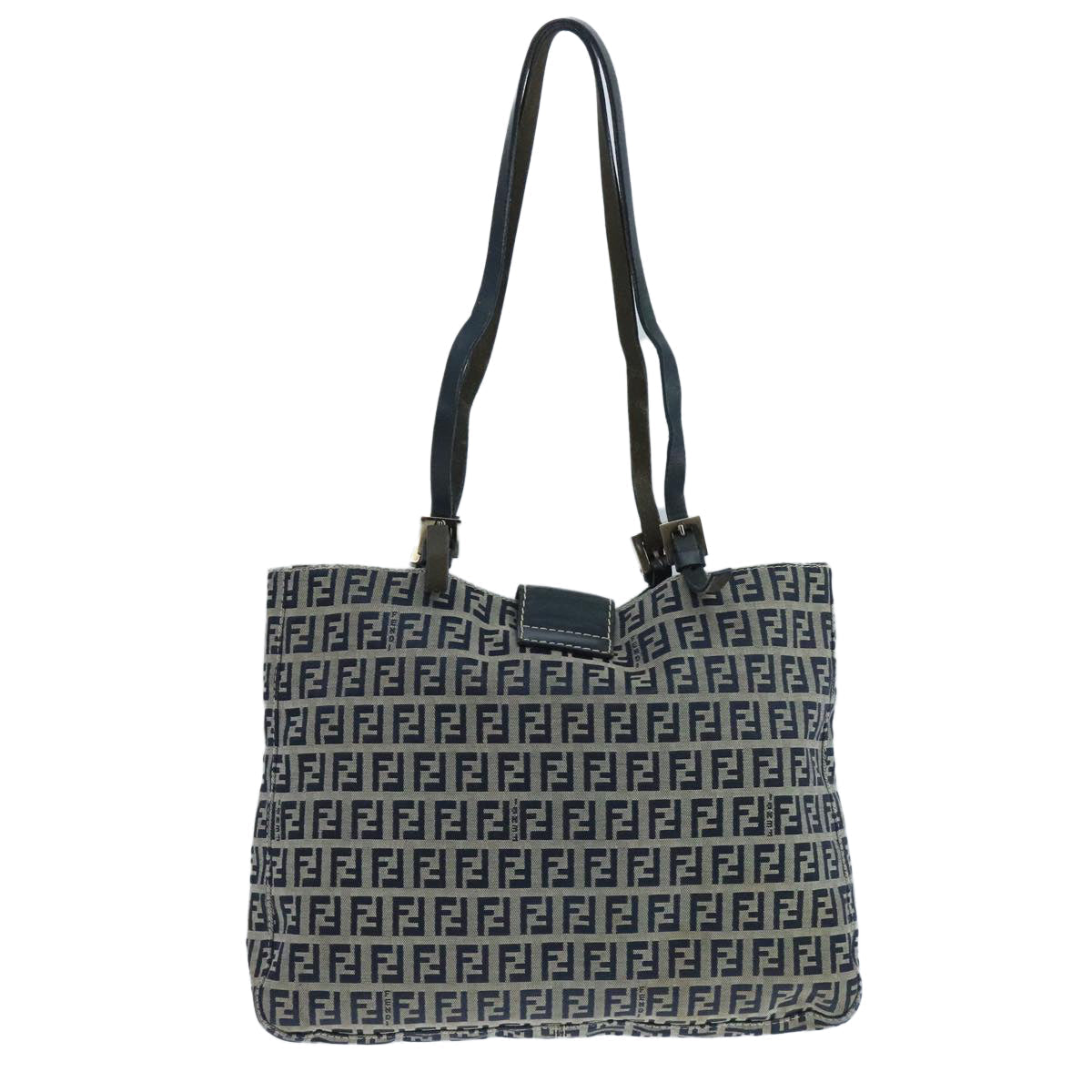FENDI Zucchino Canvas Tote Bag Navy Silver 104436