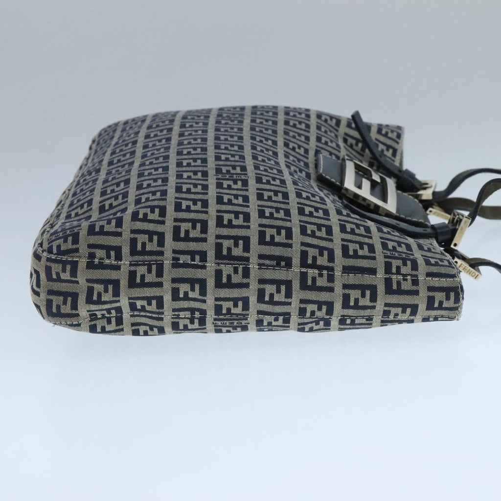 FENDI Zucchino Canvas Tote Bag Navy Silver 104436