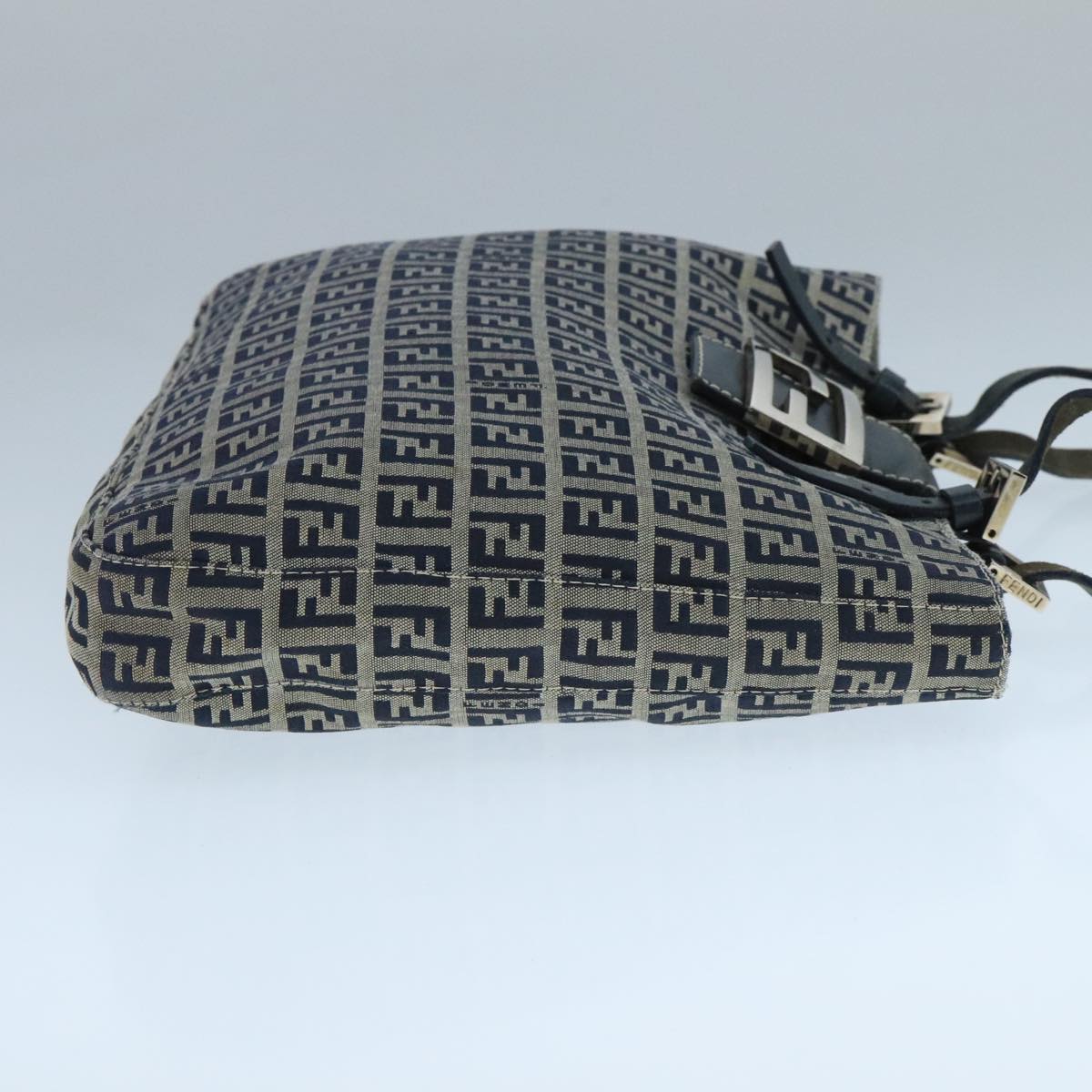 FENDI Zucchino Canvas Tote Bag Navy Silver 104436