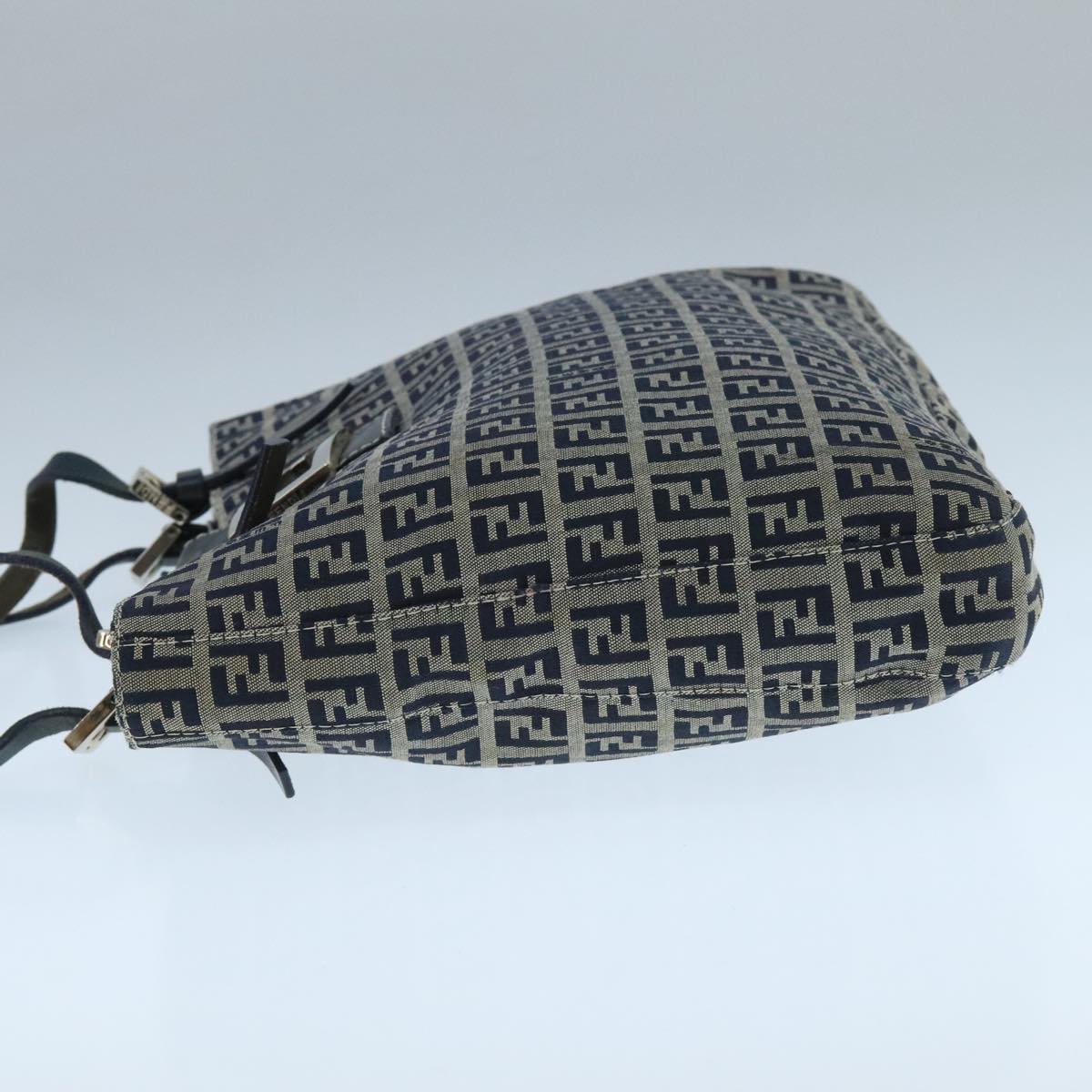 FENDI Zucchino Canvas Tote Bag Navy Silver 104436