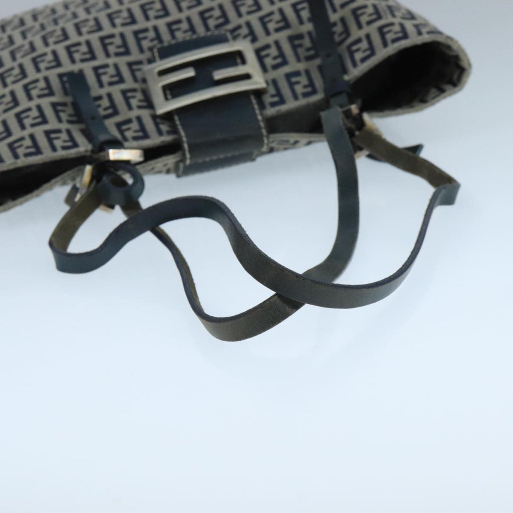 FENDI Zucchino Canvas Tote Bag Navy Silver 104436