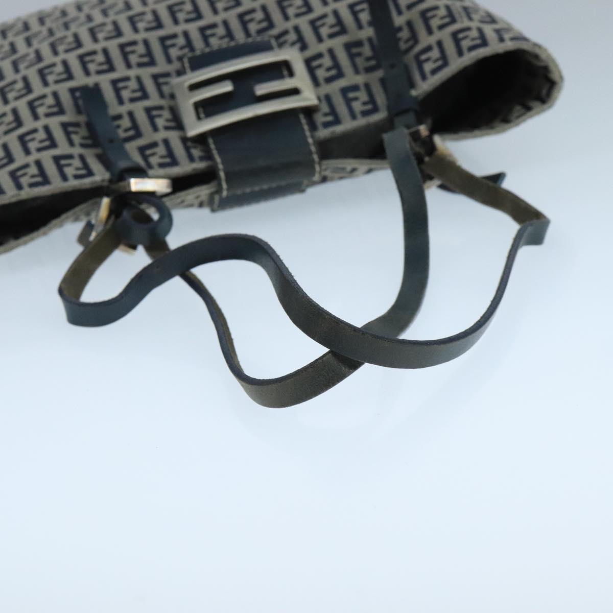 FENDI Zucchino Canvas Tote Bag Navy Silver 104436