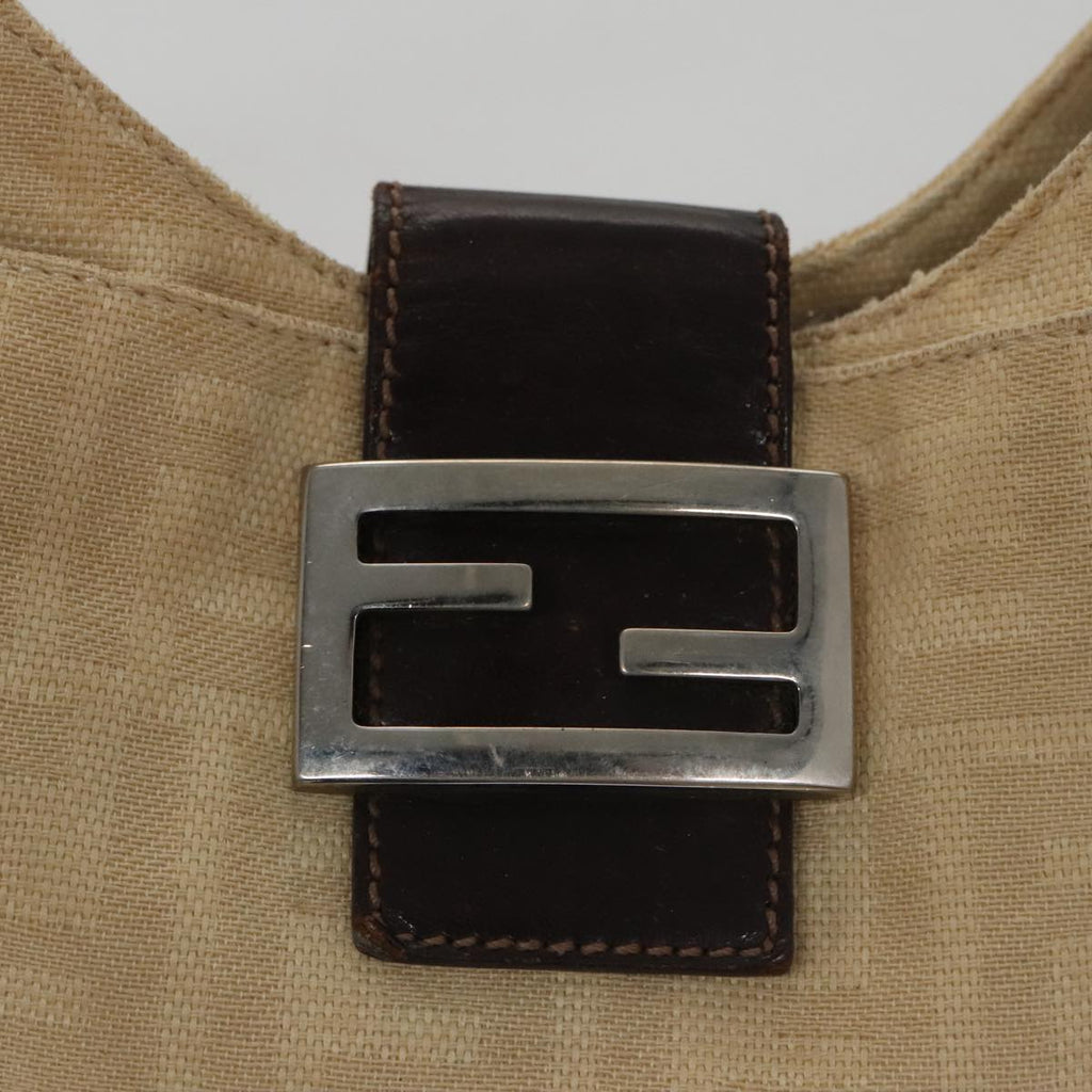 FENDI Zucca Canvas Mamma Baguette Shoulder Bag Beige Silver 104446
