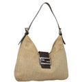 FENDI Zucca Canvas Mamma Baguette Shoulder Bag Beige Silver 104446