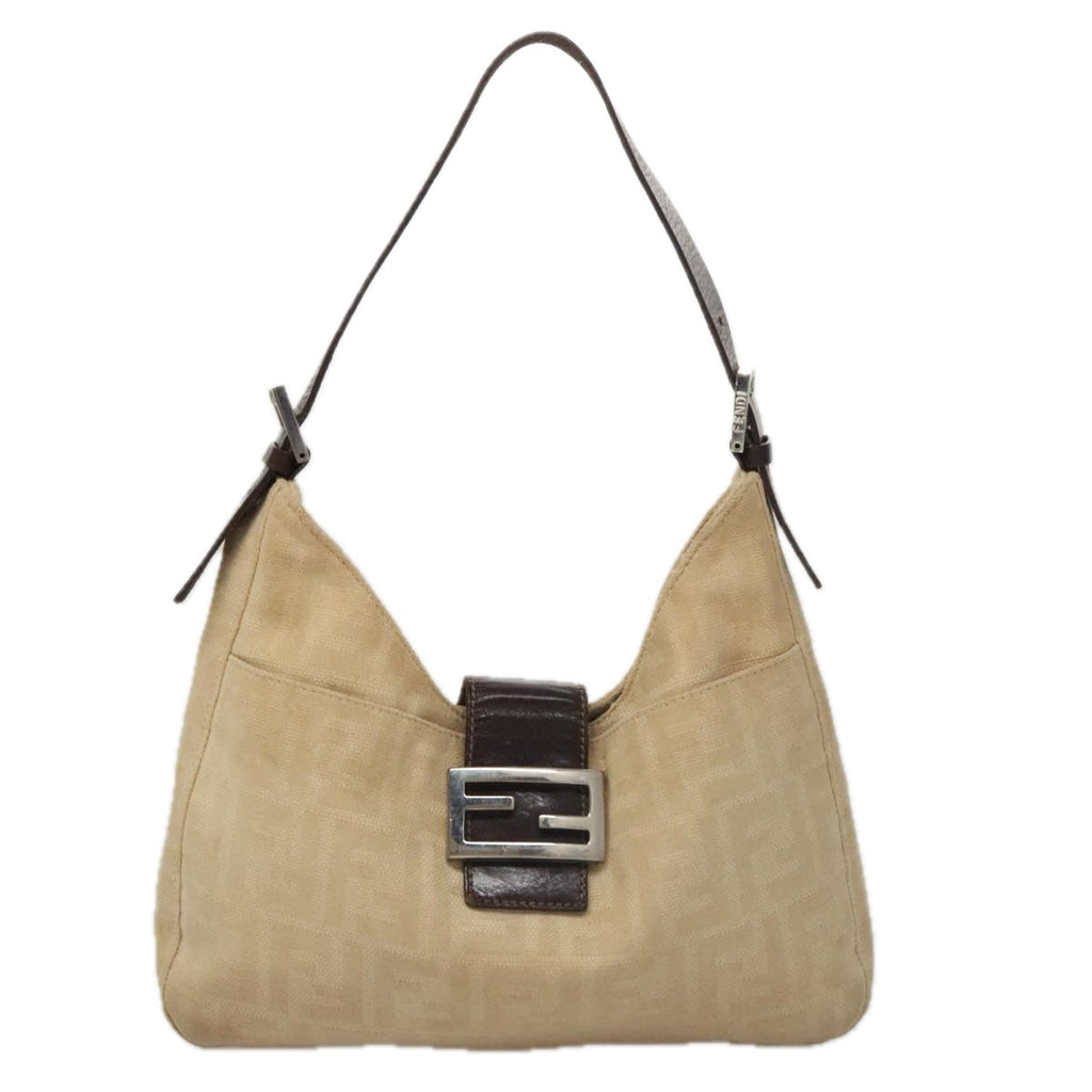 FENDI Zucca Canvas Mamma Baguette Shoulder Bag Beige Silver 104446