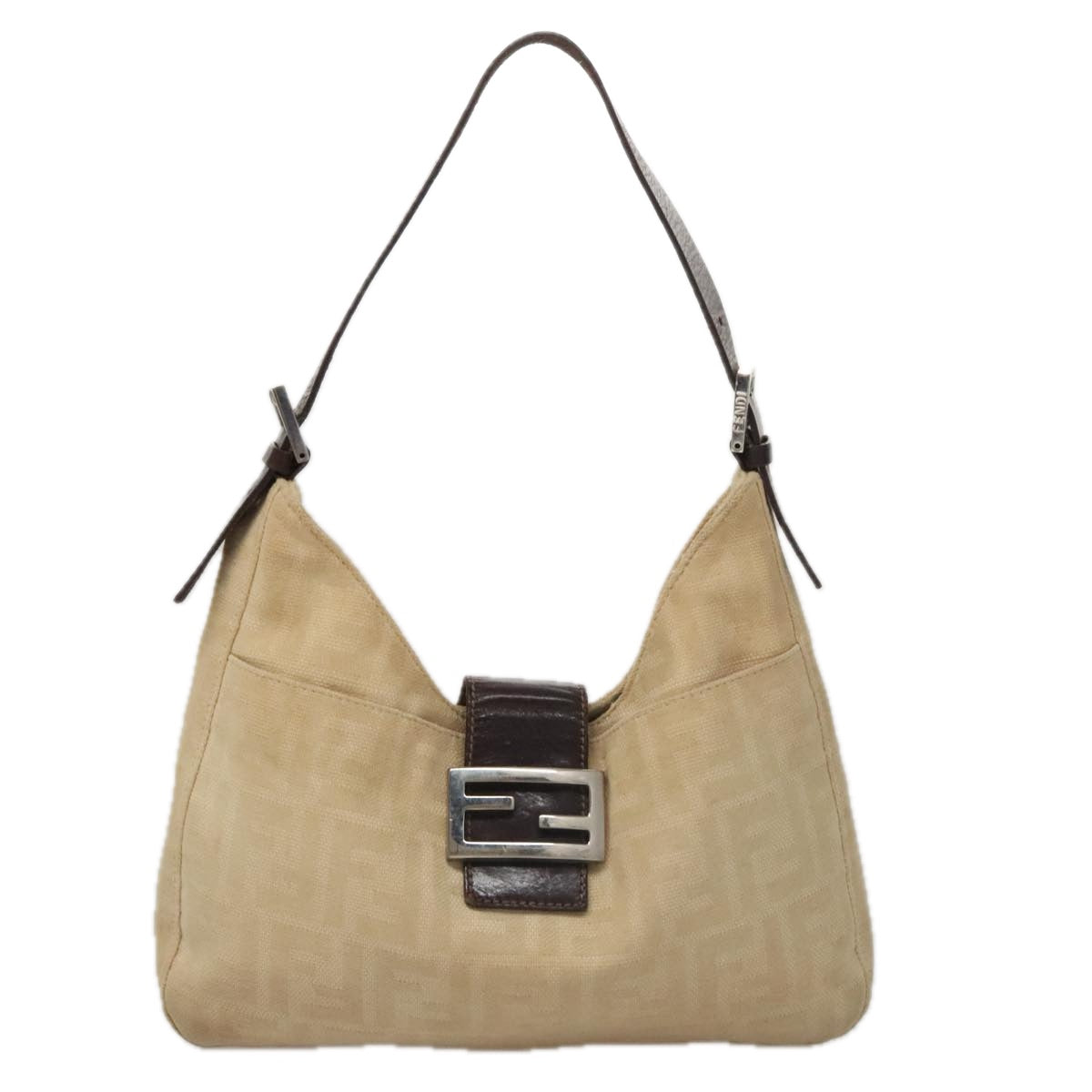 FENDI Zucca Canvas Mamma Baguette Shoulder Bag Beige Silver 104446