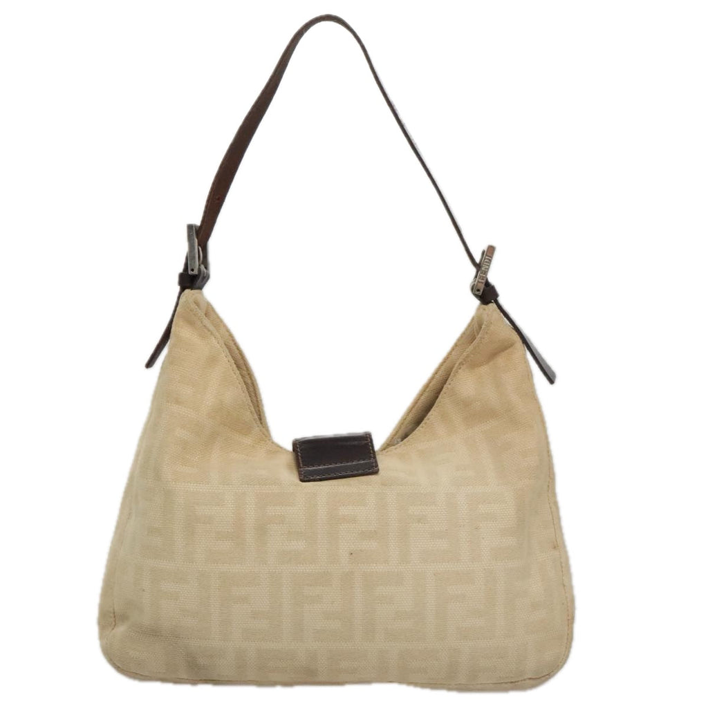 FENDI Zucca Canvas Mamma Baguette Shoulder Bag Beige Silver 104446