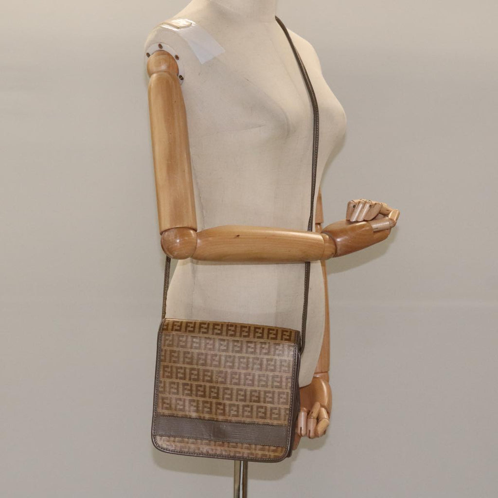 FENDI Zucchino Canvas Shoulder Bag Beige 104456