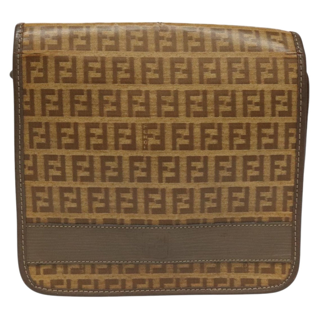 FENDI Zucchino Canvas Shoulder Bag Beige 104456