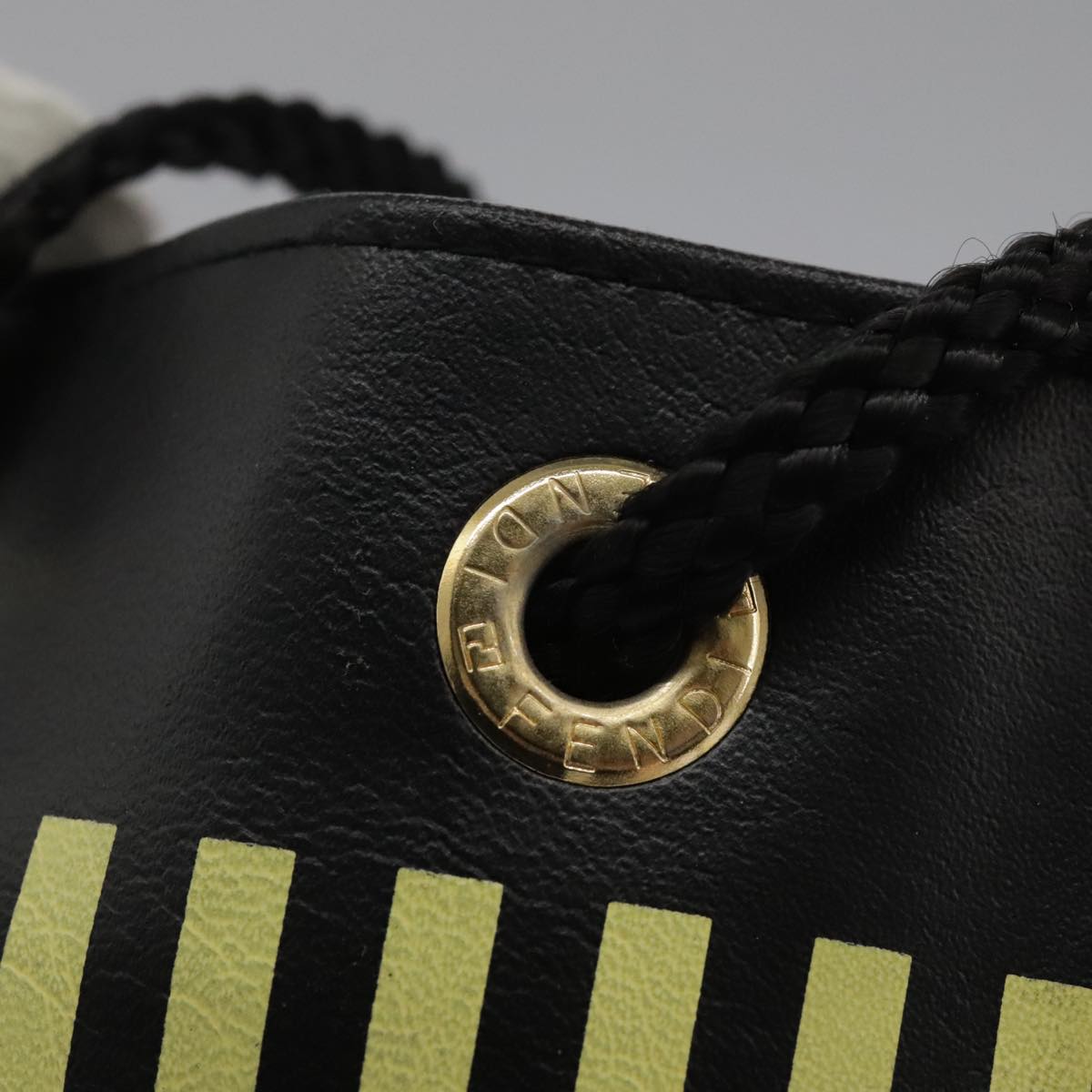 FENDI Mini Hand Bag Leather Black Green 104482
