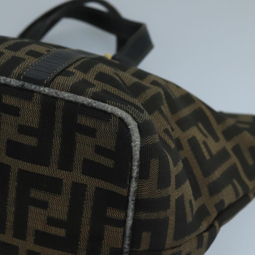 FENDI Zucca Canvas Hand Bag Brown Black gold 104531