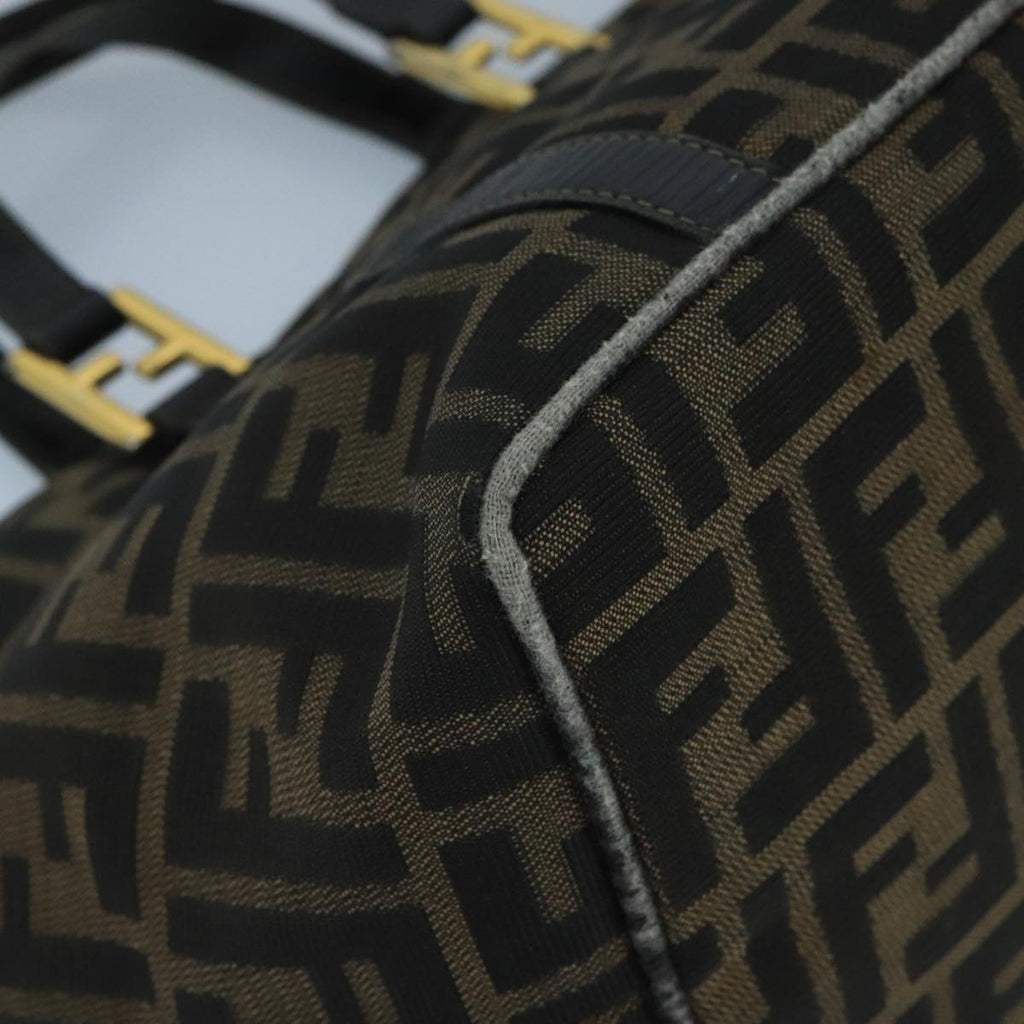 FENDI Zucca Canvas Hand Bag Brown Black gold 104531