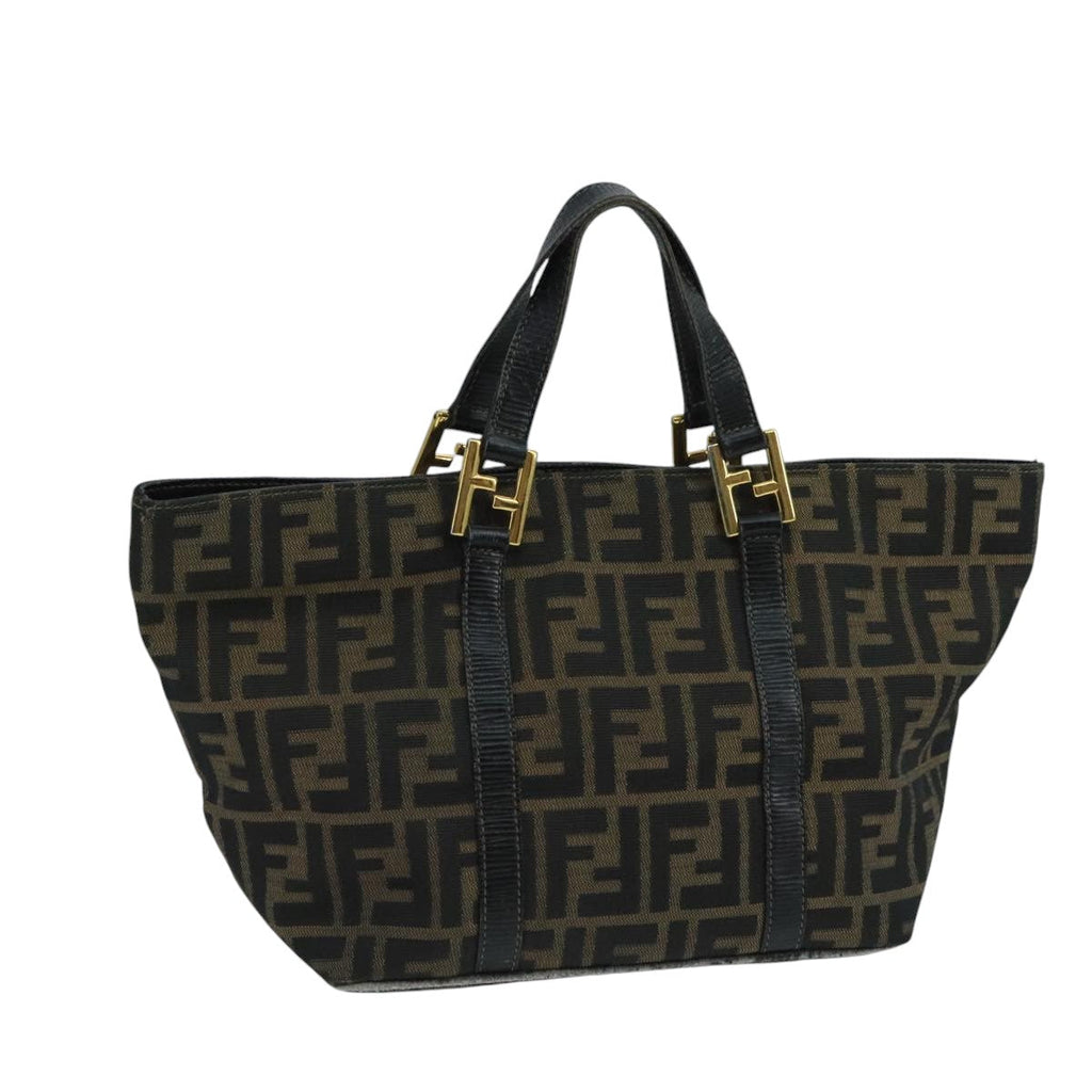FENDI Zucca Canvas Hand Bag Brown Black gold 104531