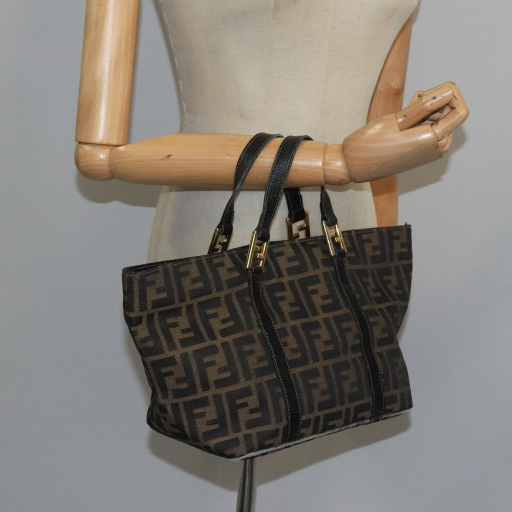 FENDI Zucca Canvas Hand Bag Brown Black gold 104531