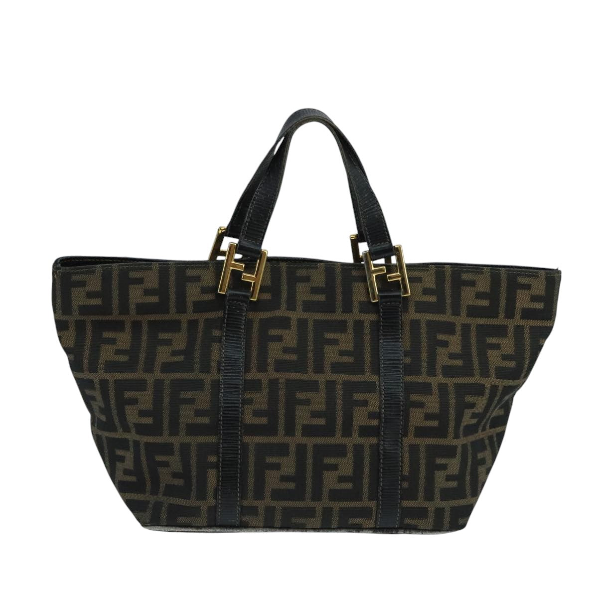 FENDI Zucca Canvas Hand Bag Brown Black gold 104531