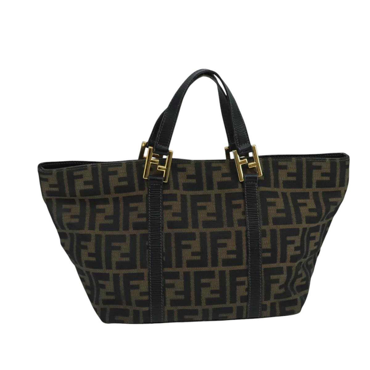 FENDI Zucca Canvas Hand Bag Brown Black gold 104531