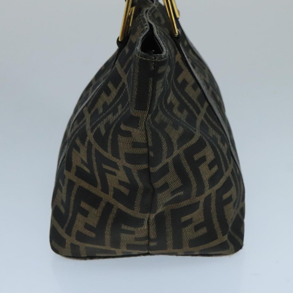 FENDI Zucca Canvas Hand Bag Brown Black gold 104531