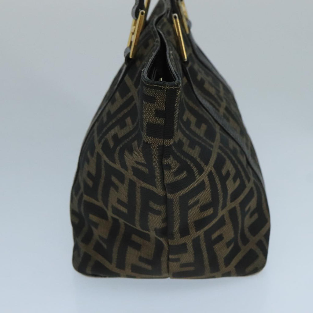 FENDI Zucca Canvas Hand Bag Brown Black gold 104531