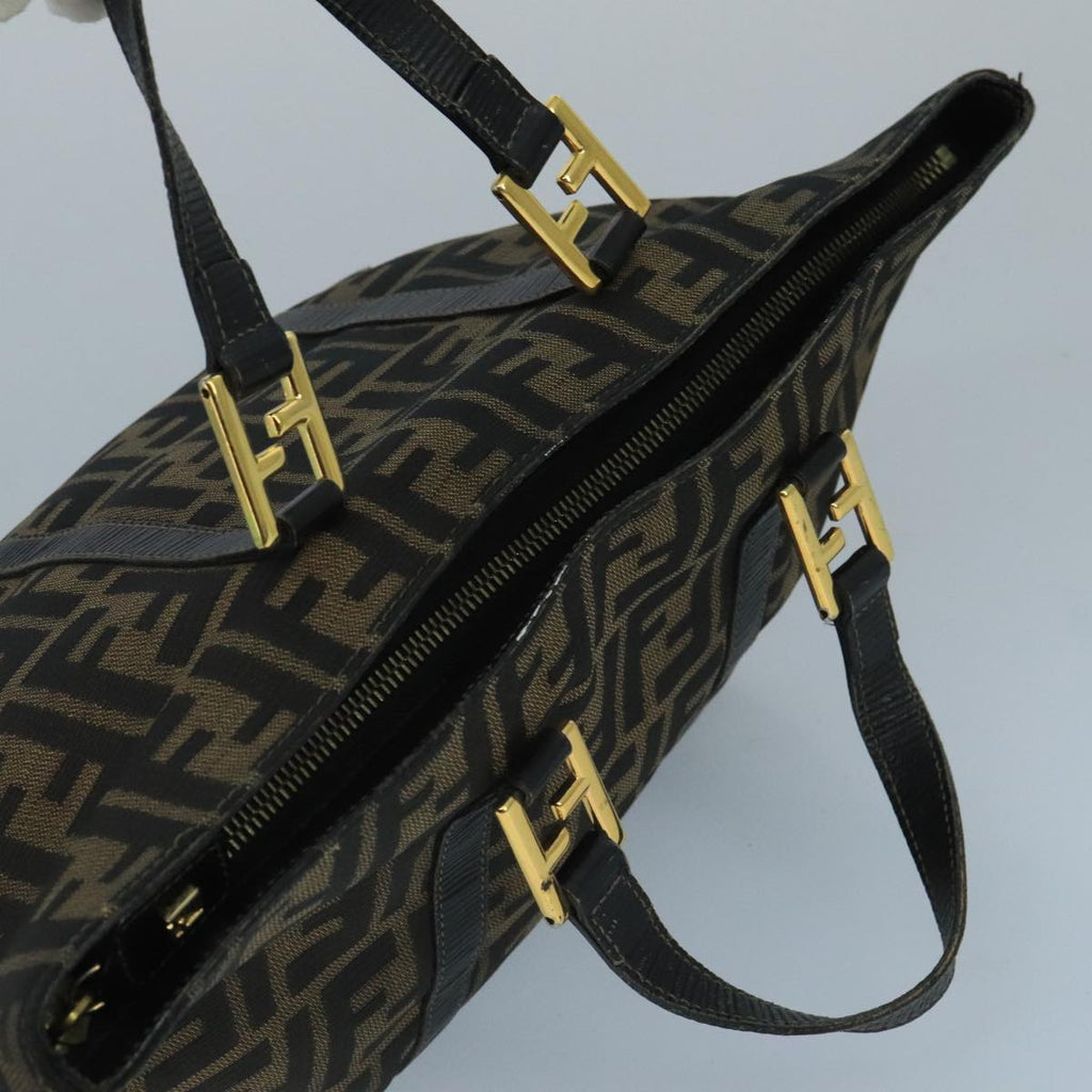 FENDI Zucca Canvas Hand Bag Brown Black gold 104531