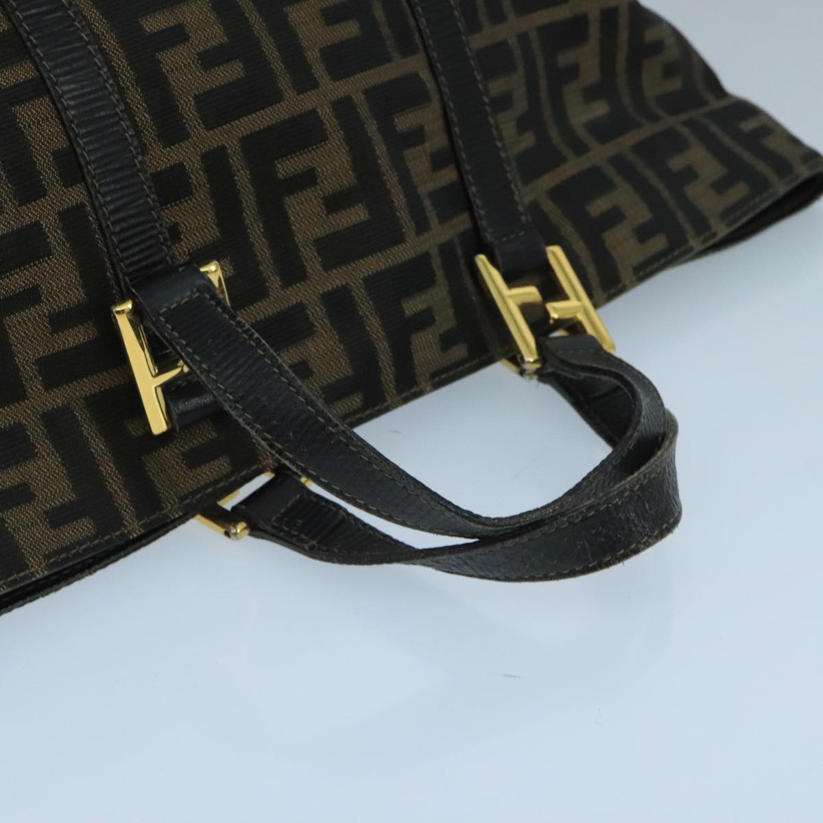 FENDI Zucca Canvas Hand Bag Brown Black gold 104531