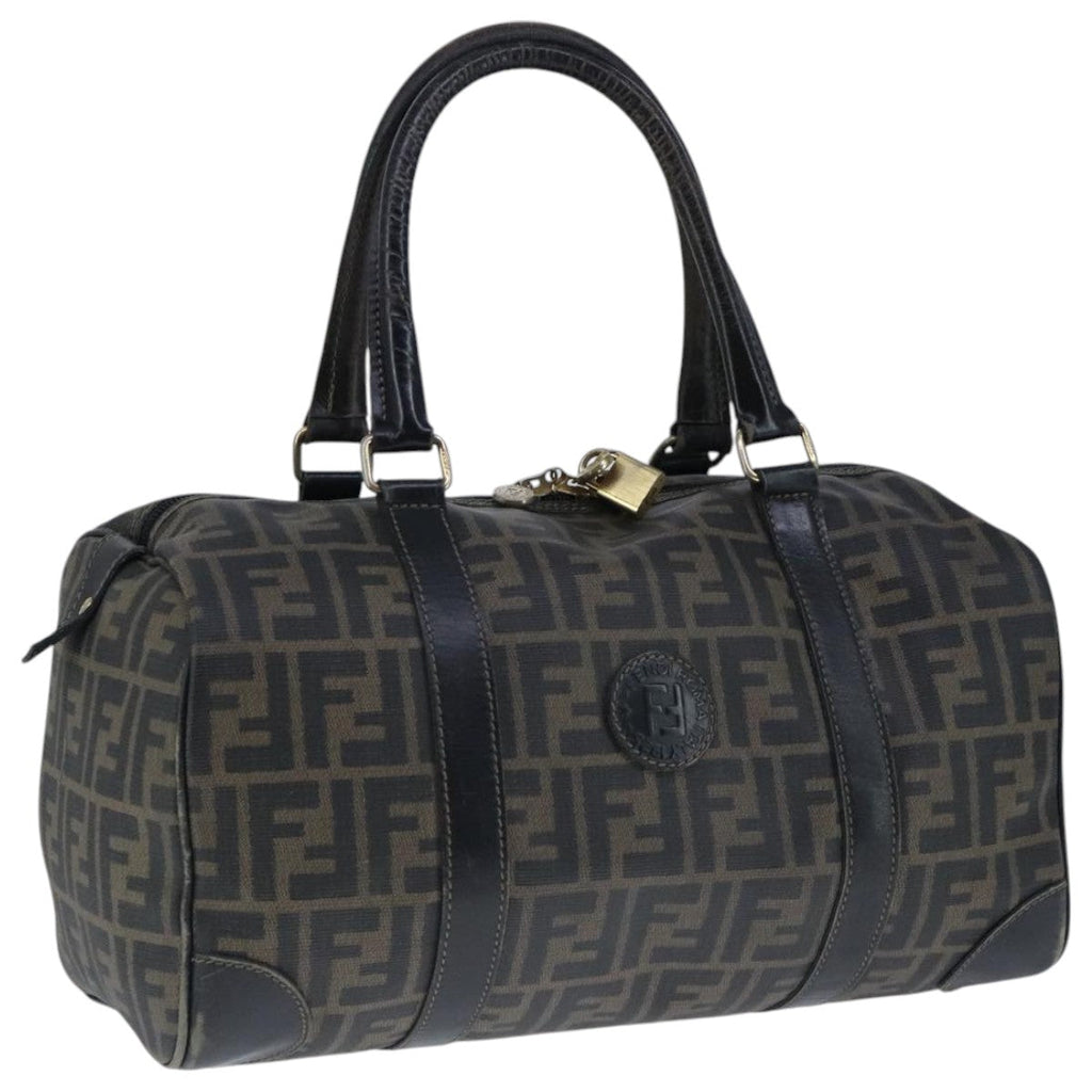 FENDI Zucca Canvas Boston Bag Brown Black 104558