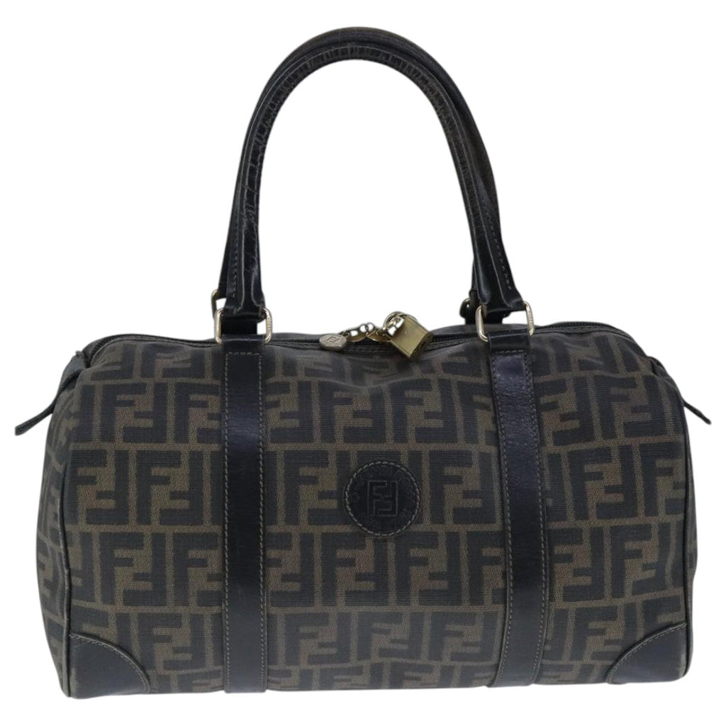FENDI Zucca Canvas Boston Bag Brown Black 104558