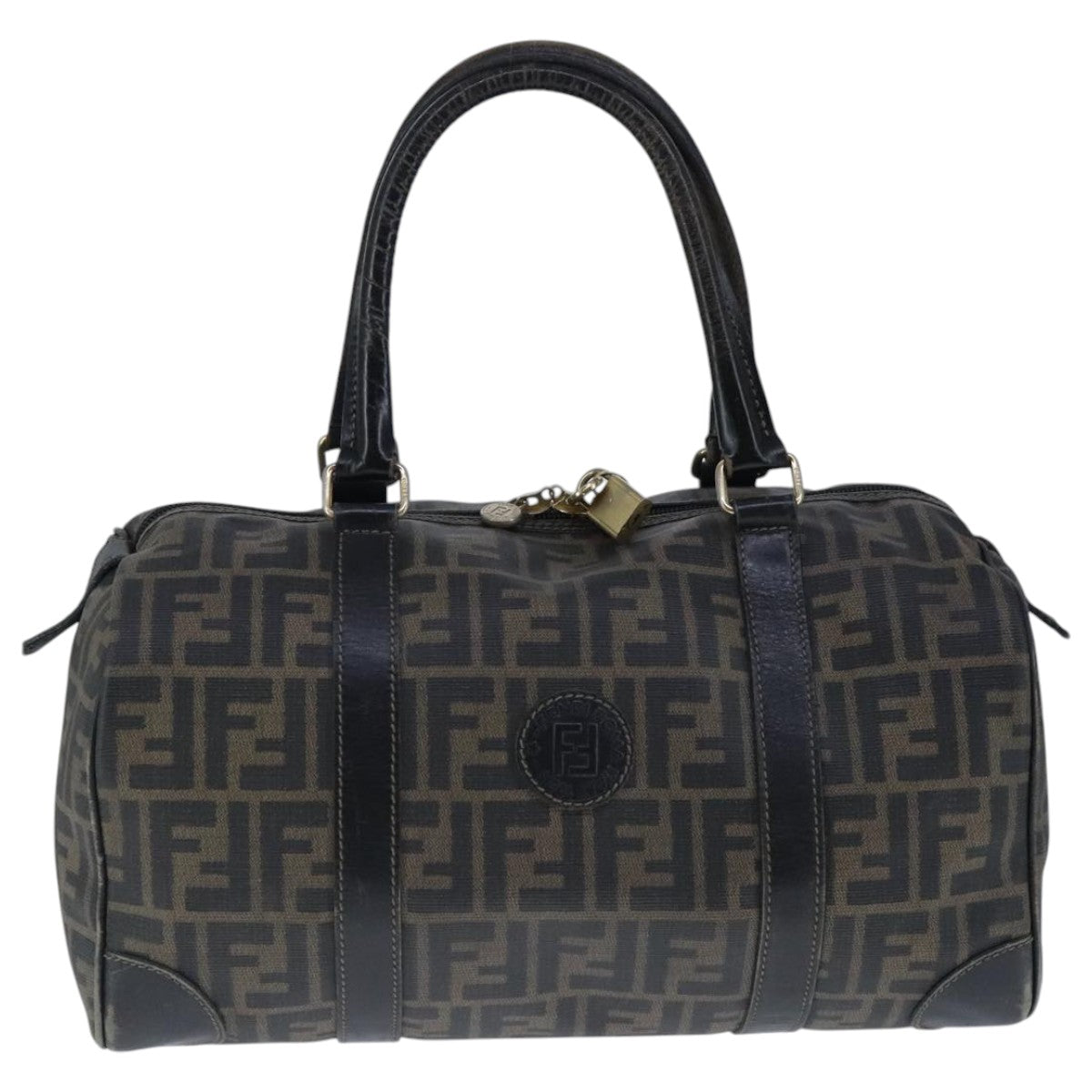 FENDI Zucca Canvas Boston Bag Brown Black 104558