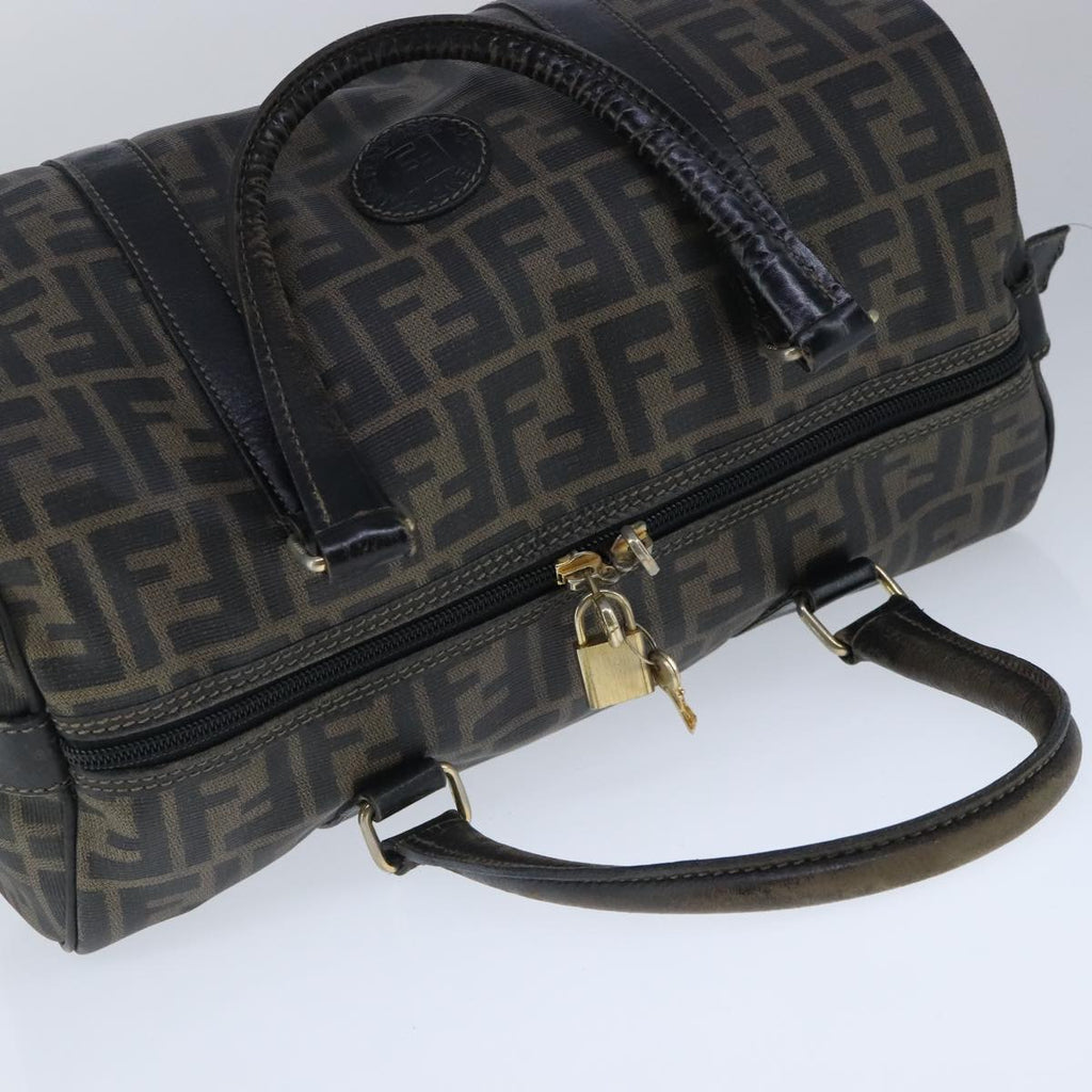 FENDI Zucca Canvas Boston Bag Brown Black 104558