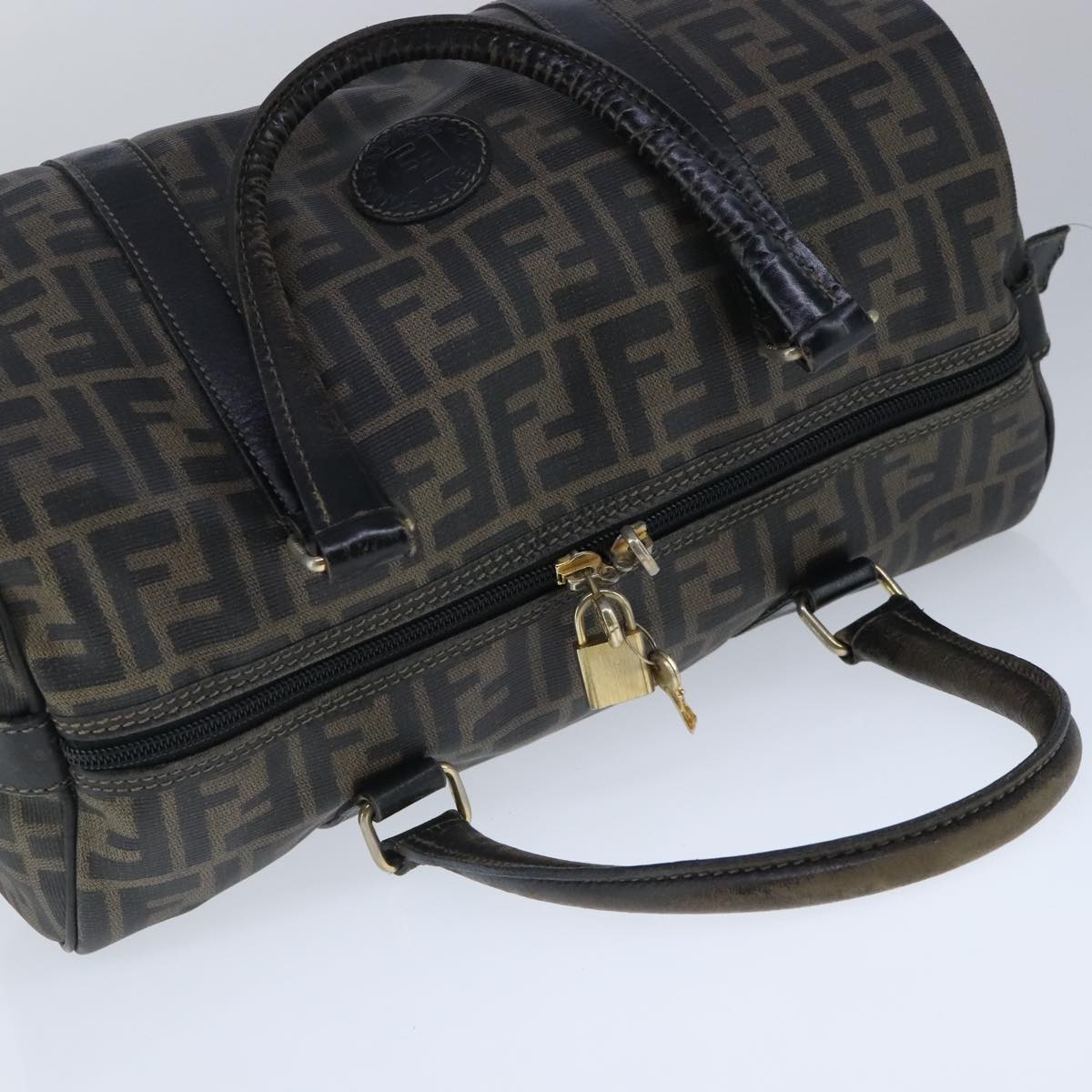 FENDI Zucca Canvas Boston Bag Brown Black 104558