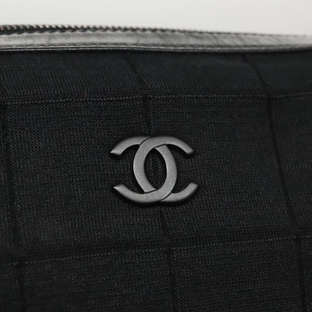 CHANEL Choco Bar Chain Hand Bag Cotton Black CC 104579