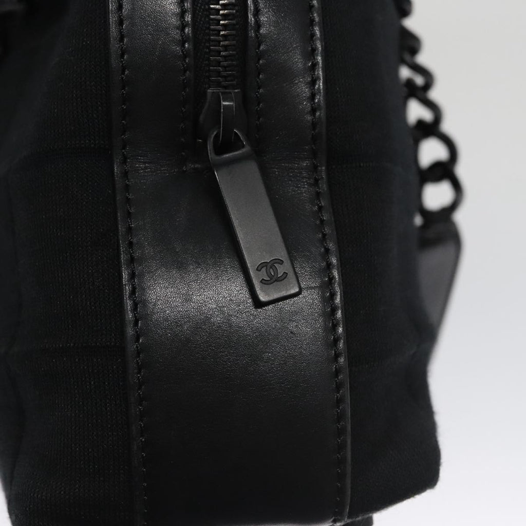 CHANEL Choco Bar Chain Hand Bag Cotton Black CC 104579