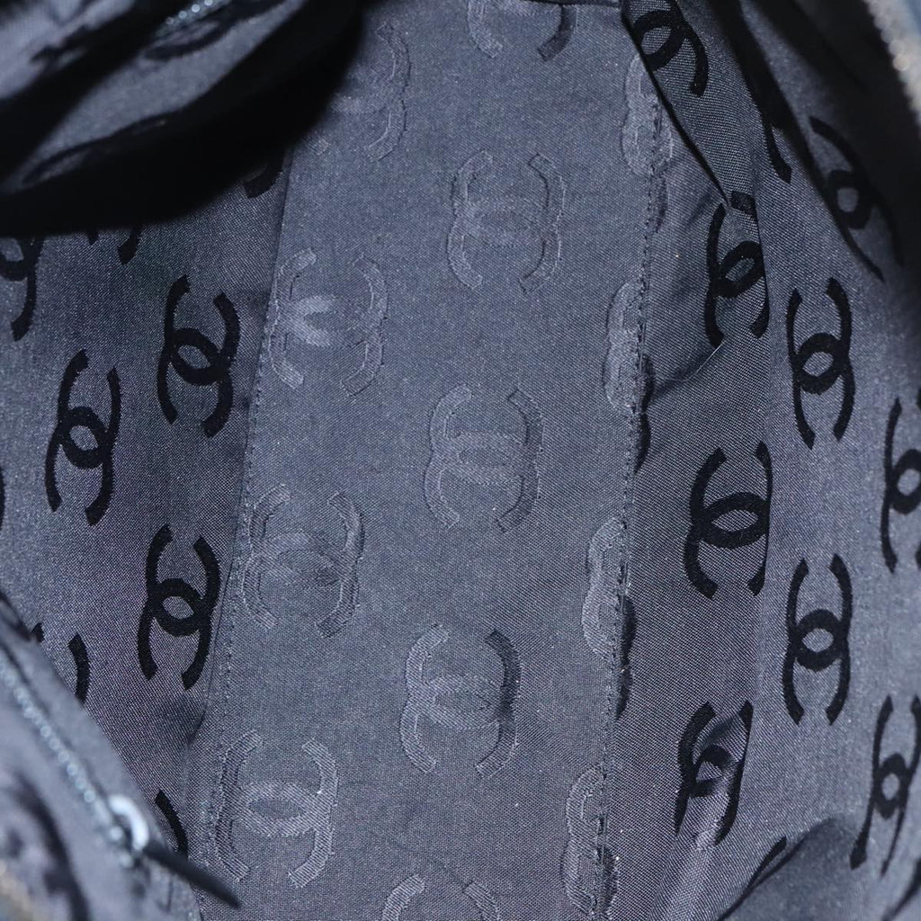 CHANEL Choco Bar Chain Hand Bag Cotton Black CC 104579