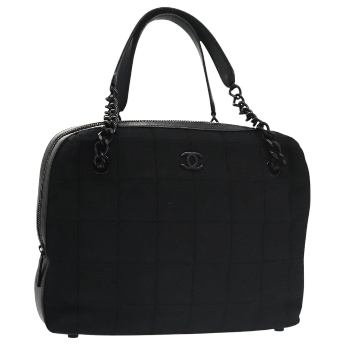 CHANEL Choco Bar Chain Hand Bag Cotton Black CC 104579