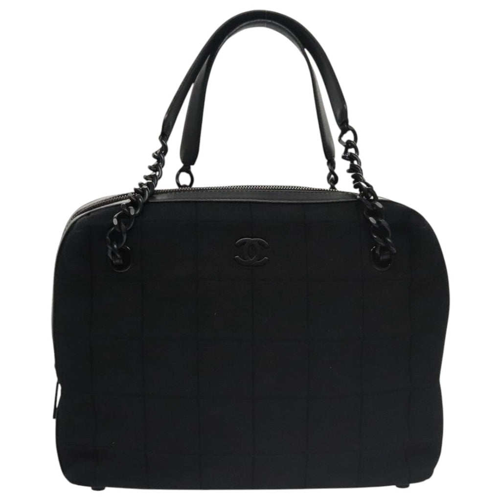 CHANEL Choco Bar Chain Hand Bag Cotton Black CC 104579