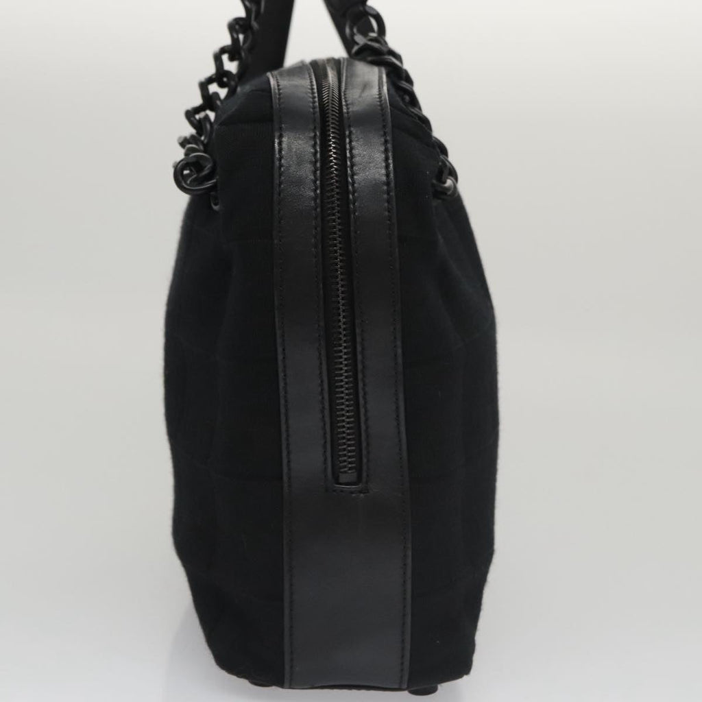 CHANEL Choco Bar Chain Hand Bag Cotton Black CC 104579