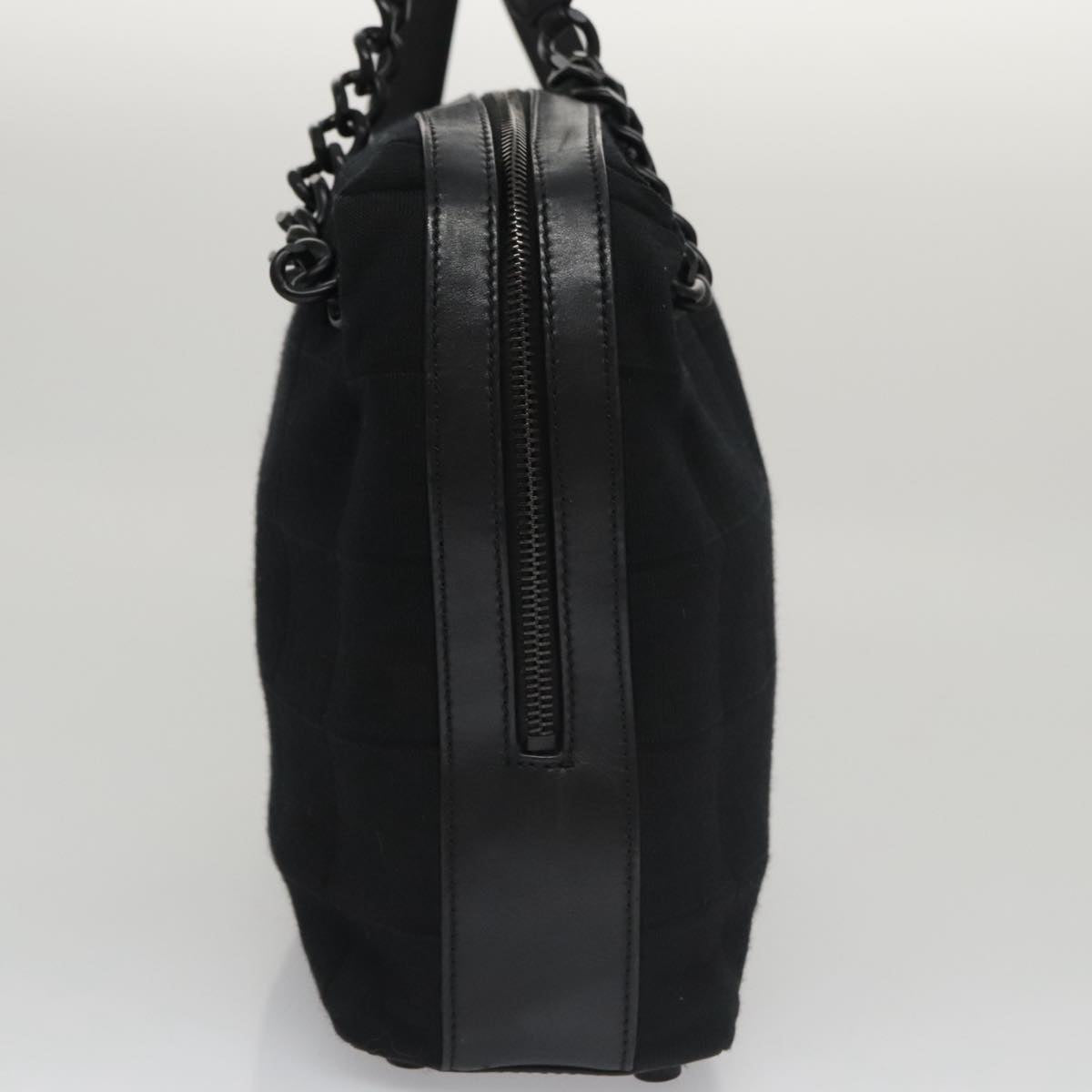 CHANEL Choco Bar Chain Hand Bag Cotton Black CC 104579