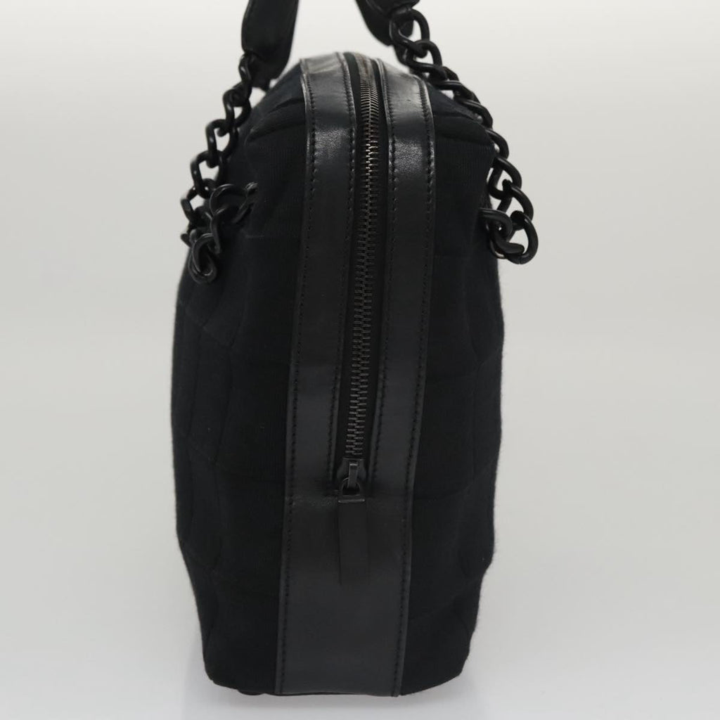 CHANEL Choco Bar Chain Hand Bag Cotton Black CC 104579