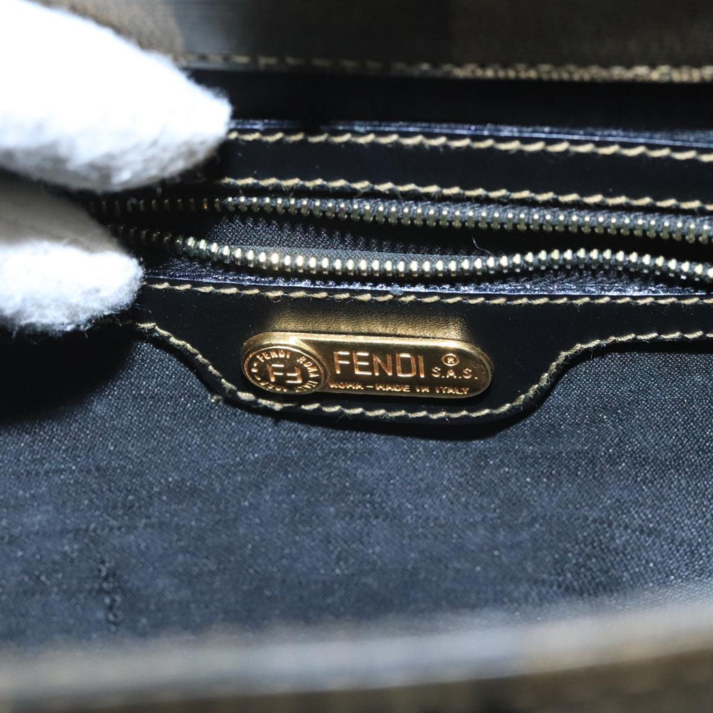 FENDI Pecan Canvas Hand Bag Brown Black 104612