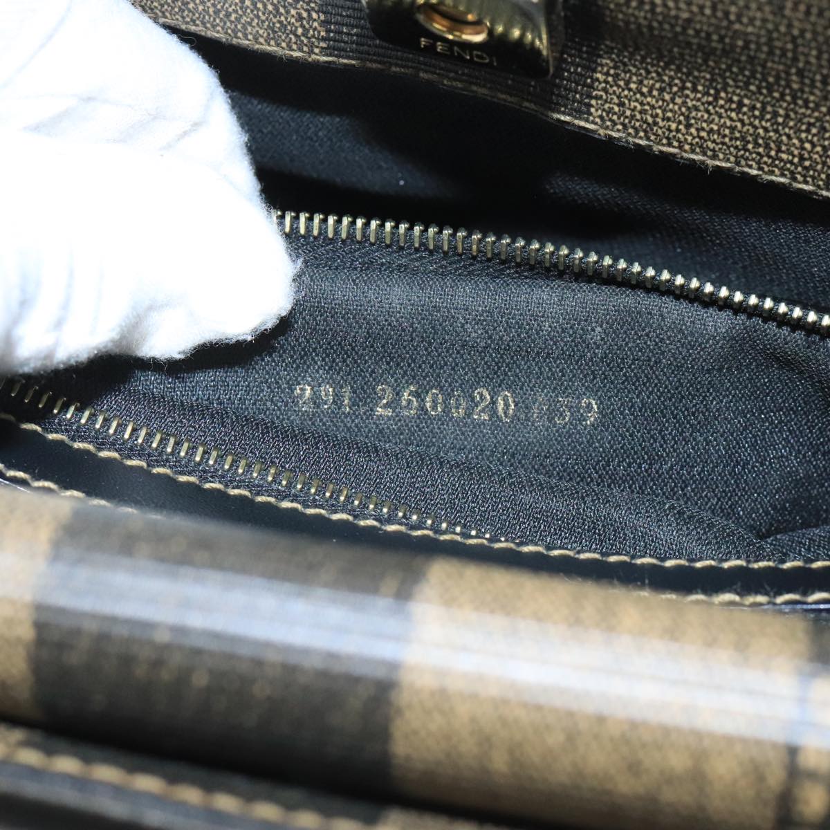 FENDI Pecan Canvas Hand Bag Brown Black 104612