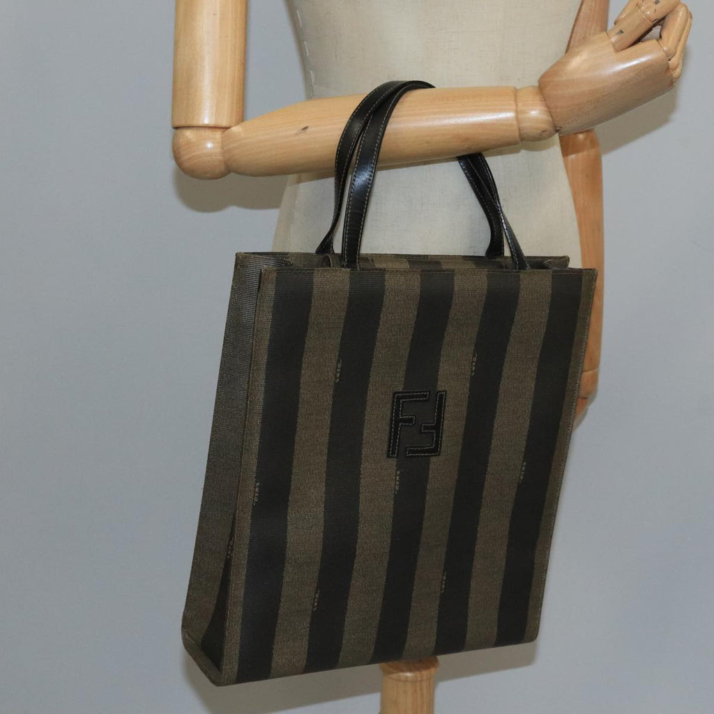 FENDI Pecan Canvas Hand Bag Brown Black 104612